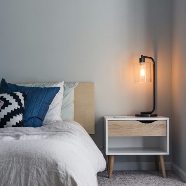 black table lamp on nightstand