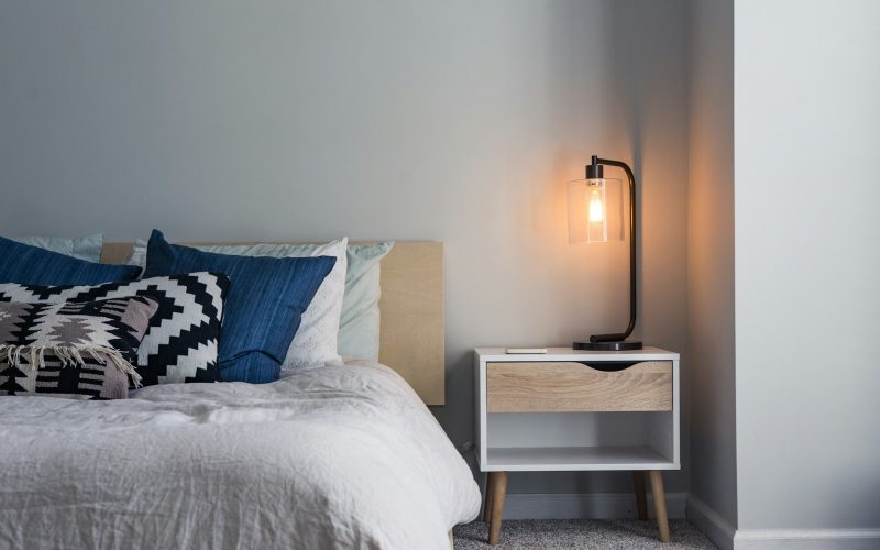 black table lamp on nightstand