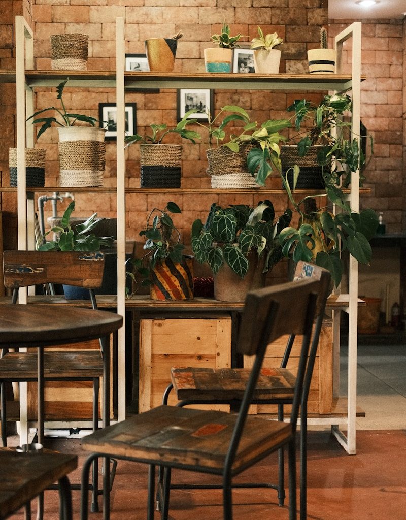 a room filled with wooden tables and chairs